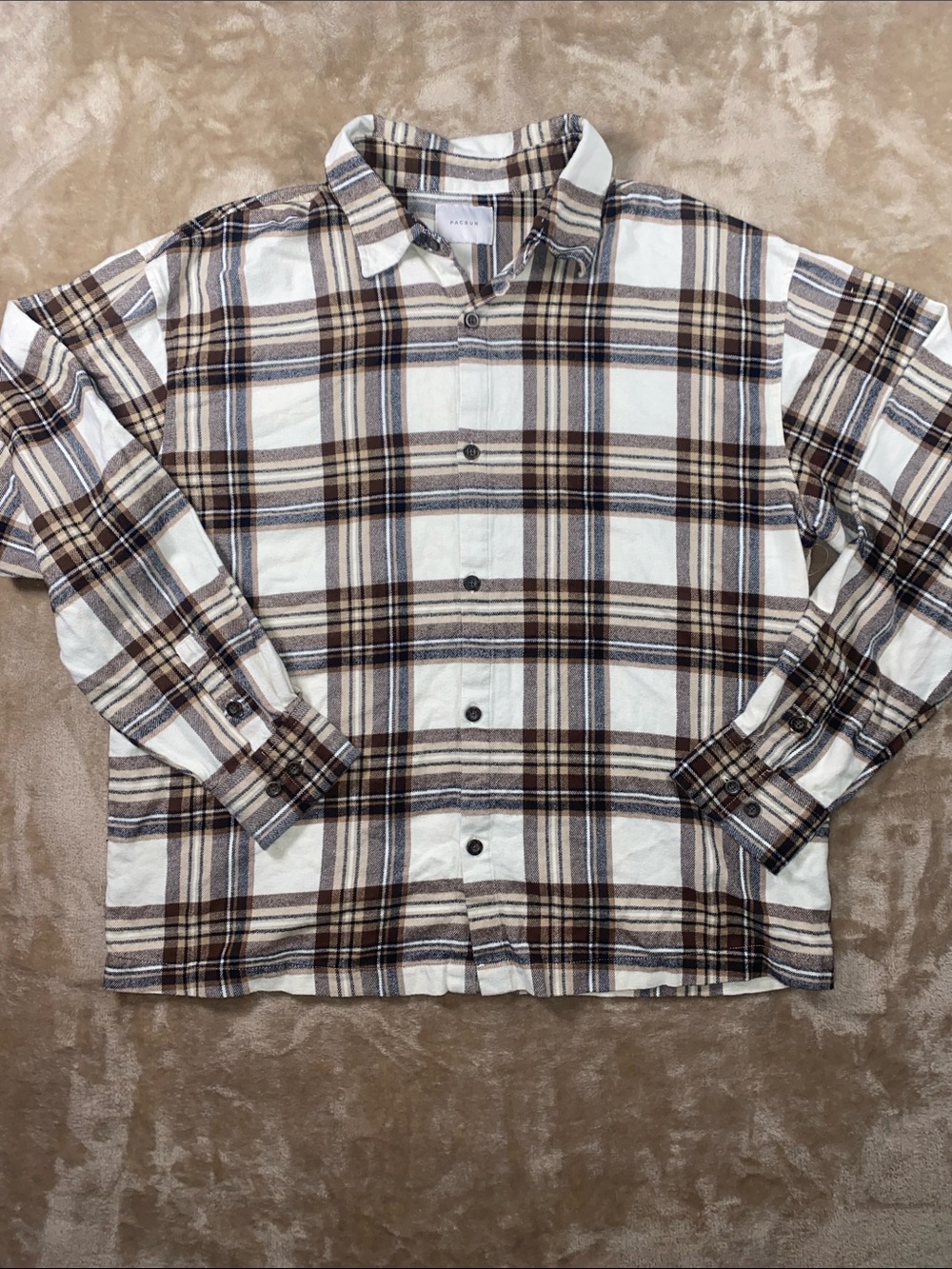 PacSun Fall White, Brown & Tan Flannel Plaid Button-Down Shirt